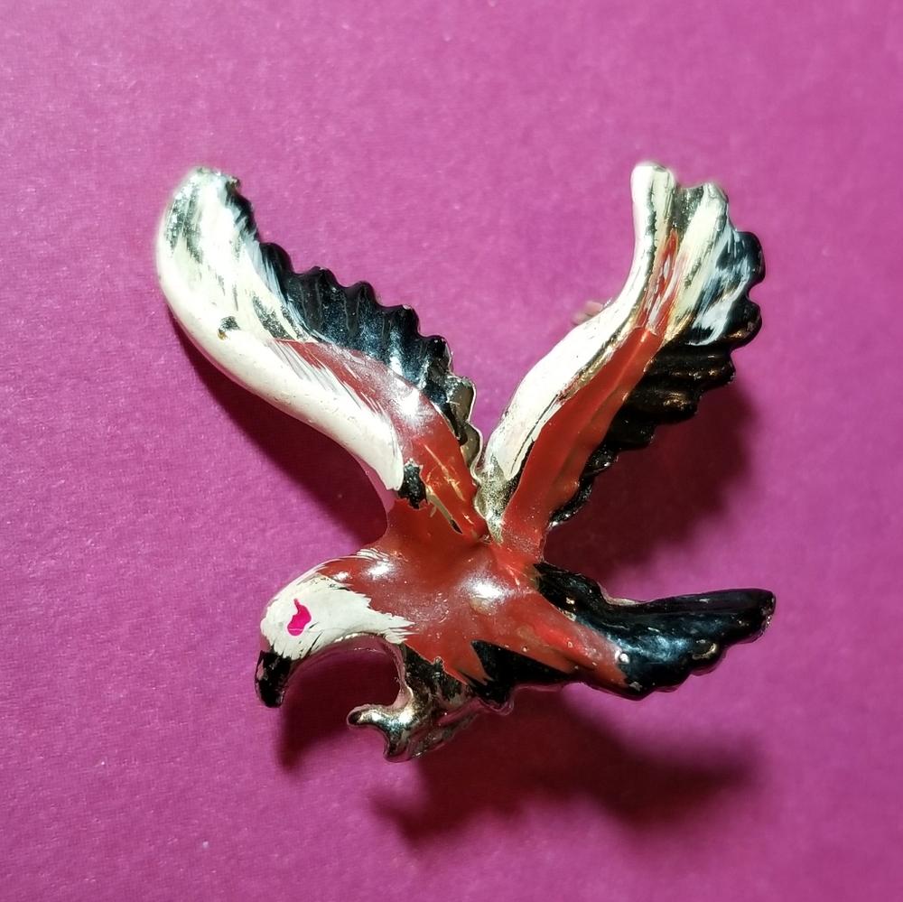 Relisted -vintage soaring eagle brooch pin enamel bird brown - Picture 1 of 5